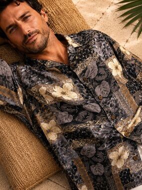 Joseph & Feiss 100% Silk Resort Shirt Floral Camp Collar Tropical Hawaiian